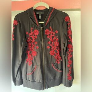 INC embroidered hooded zip up sweatshirt sweater, Boho style